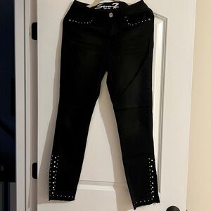Seven 7 Black limited edition jeans with side slits pearl embellishments